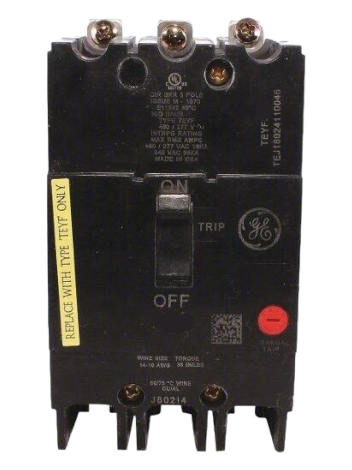 TEYF315 - General Electric Bolt-on Panelboard 480V 15A 3 pole circuit breaker 18kA@480V - Essential Electric Supply