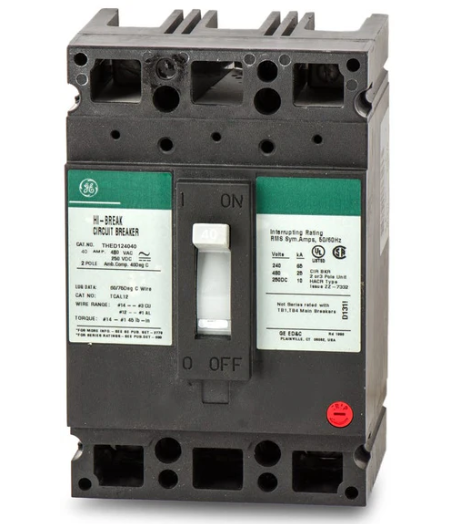 General Electric THED124040 Circuit Breaker | 480V 40A 2P 25kA@480V Bolt-On E150 Line