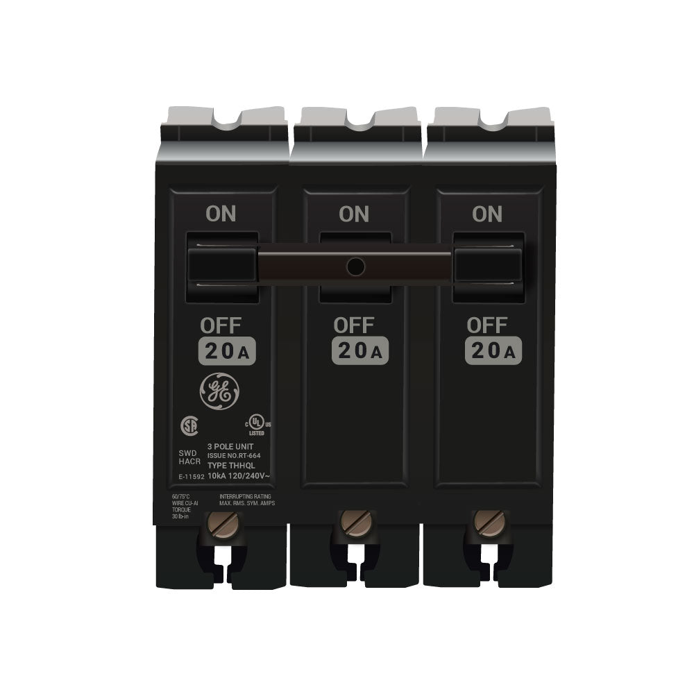 General Electric THHQL32020 Circuit Breaker | 240V 20A 3P 22kA@240V Plug-In Q-Line