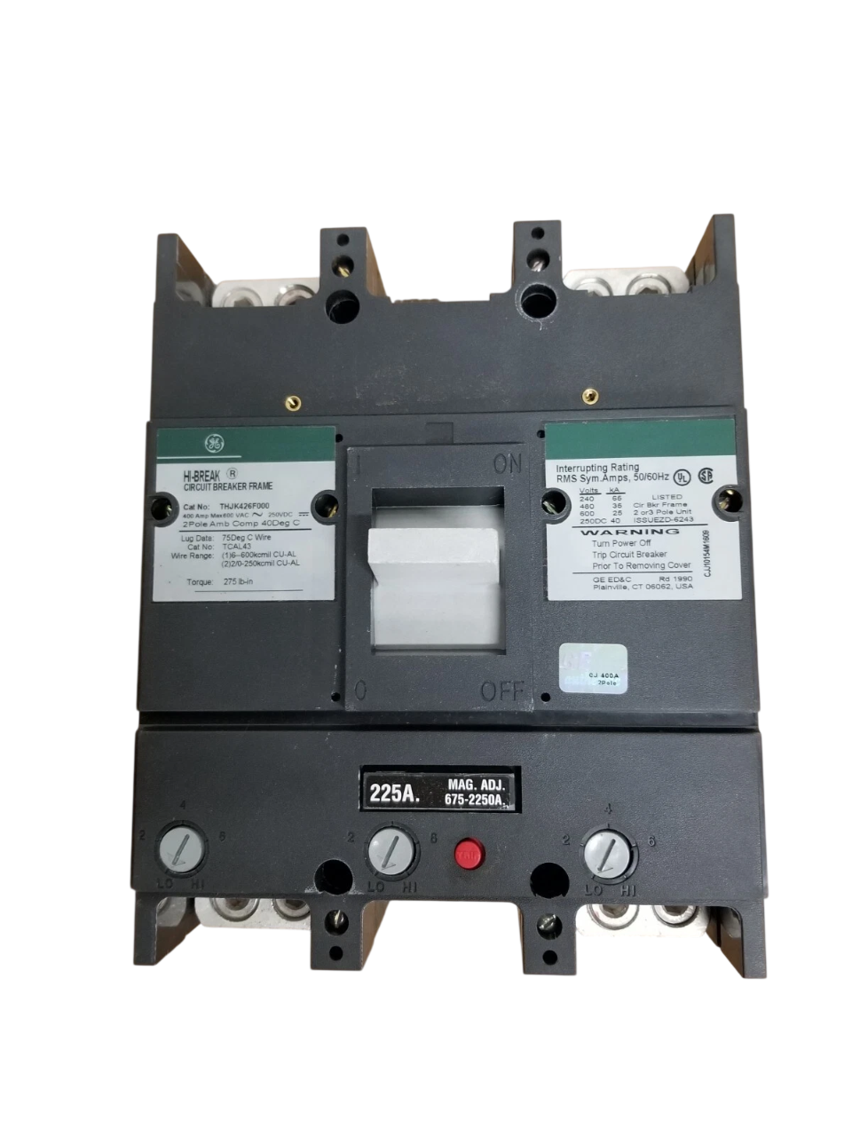 General Electric THJK436400LL Circuit Breaker | 600V 400A 3P 35kA@480V Bolt-On J600 Line