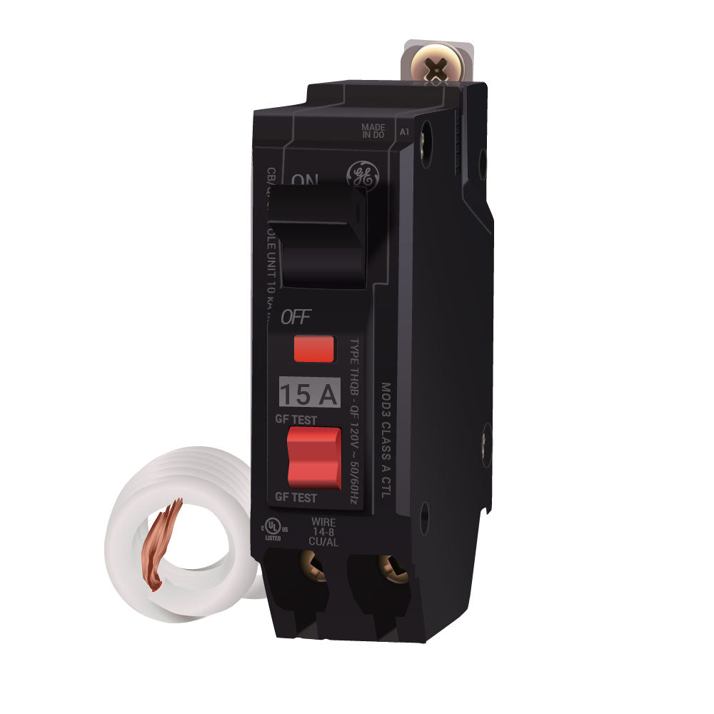 General Electric THQB1115GFT Circuit Breaker | 120V 15A 1P 10kA@120V Bolt-On Q-Line