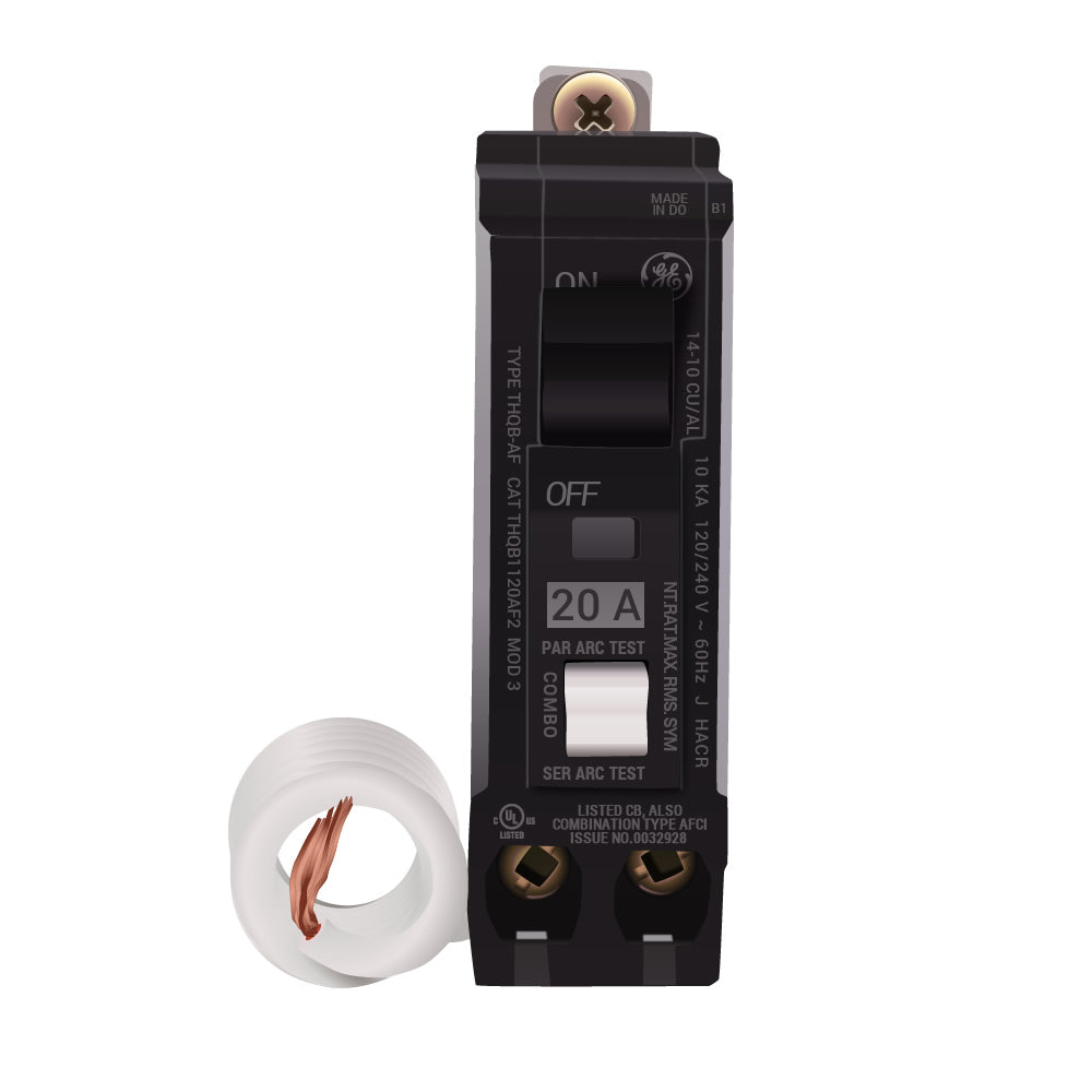 General Electric THQB1120AF2 Circuit Breaker | 240V 20A 1P 10kA@240V Bolt-On Q-Line