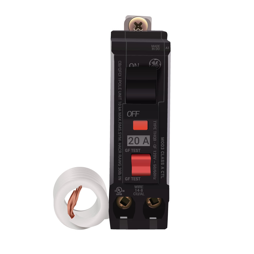 General Electric THQB1120GFT Circuit Breaker | 120V 20A 1P 10kA@120V Bolt-On Q-Line