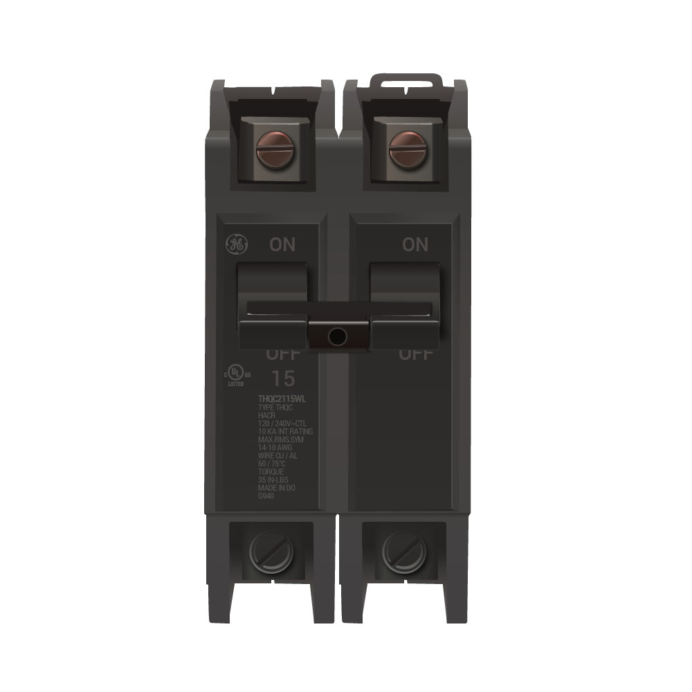 General Electric THQC2115WL Circuit Breaker | 240V 15A 2P 10kA@240V Feed-Thru Q-Line
