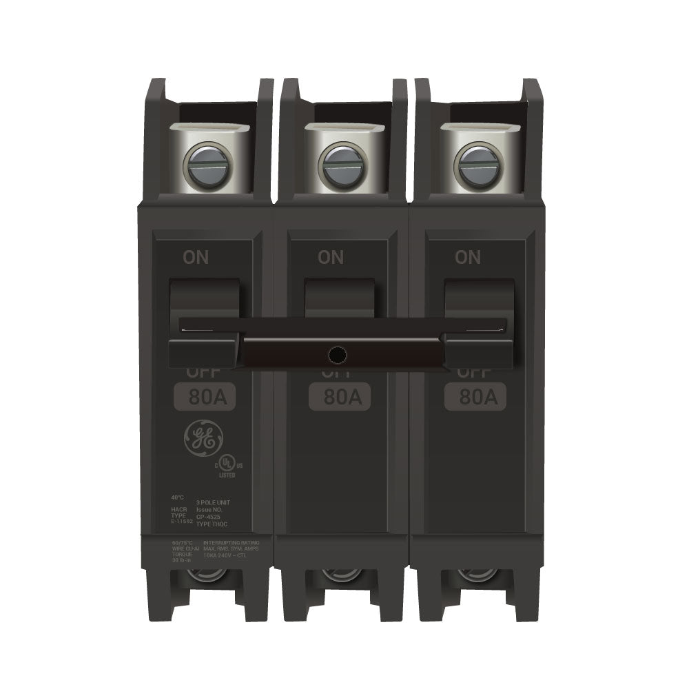 General Electric THQC32080 Circuit Breaker | 240V 80A 3P 10kA@240V Bolt-On Thermal Magnetic Q-Line