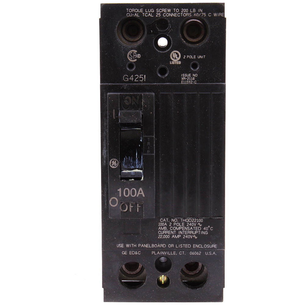 General Electric THQD22100WL Circuit Breaker | 240V 100A 2P 22kA@240V Feed-Thru Q-Line