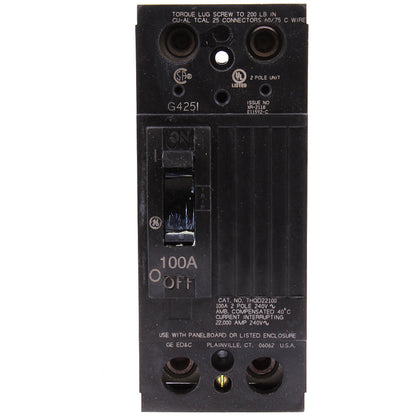 General Electric THQD22100WL Circuit Breaker | 240V 100A 2P 22kA@240V Feed-Thru Q-Line