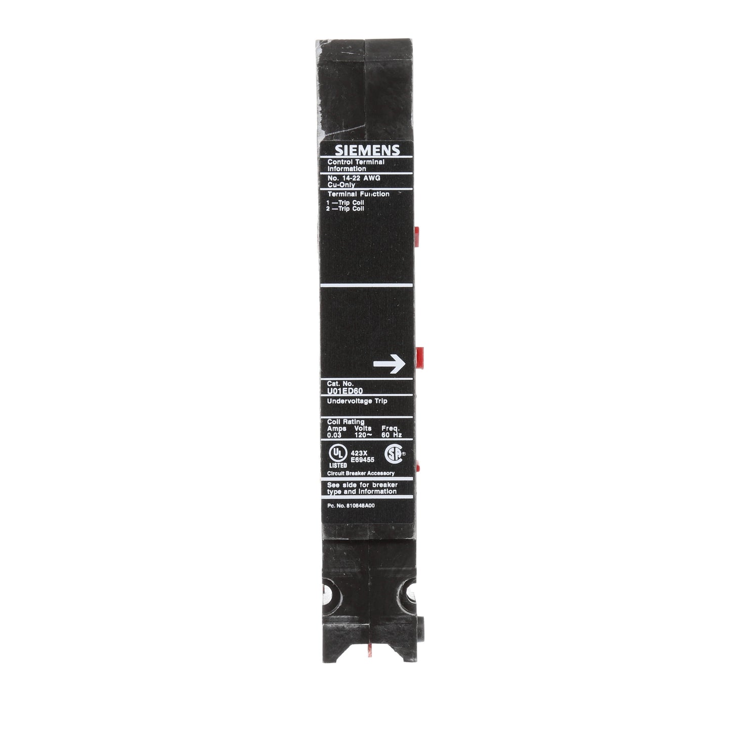 Siemens U01ED60 Circuit Breaker Under Voltage Release | 120V Sentron Series