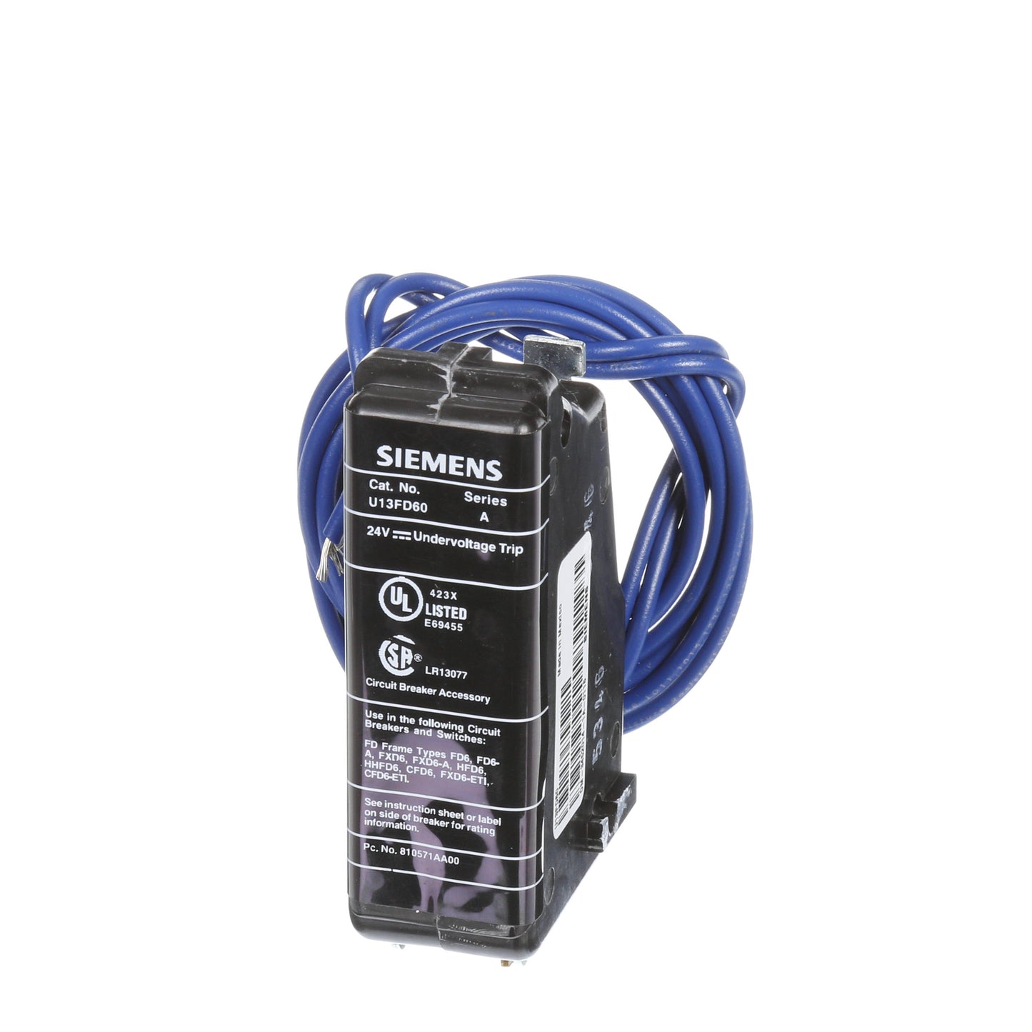 Siemens U13FD60 Circuit Breaker Under Voltage Release 24V Sentron Series