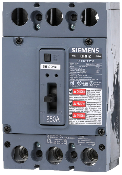 Siemens QR23B100L Molded Case Circuit Breaker | 240V 100A 3P 10kA@240V Feed-Thru