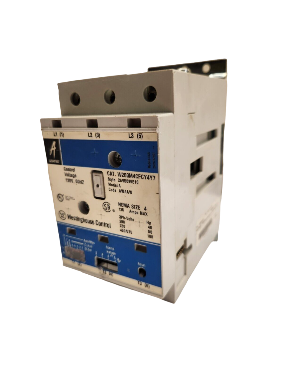 W200M4CFCY4Y7 Cutler Hammer Advantage Series Motor Starter 3 pole 3 phase 600V 135A 120V coil - Essential Electric Supply