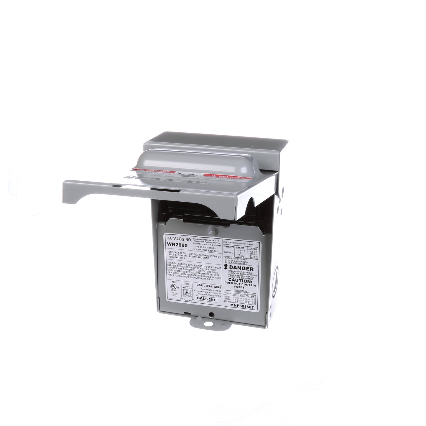 Siemens WN2060 Disconnect Switch | 240V 60A Non-Fusible 3R WN