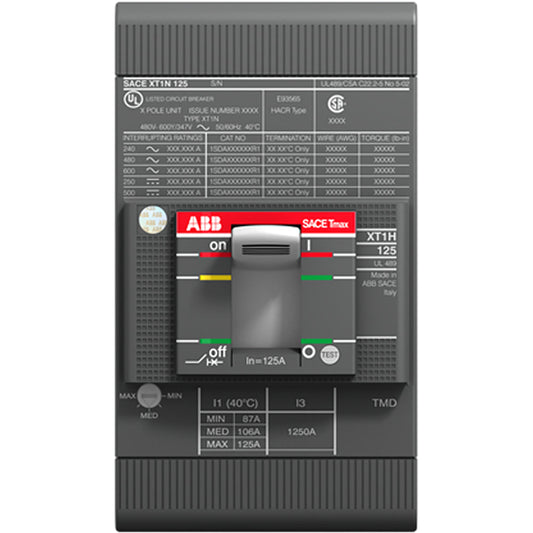 ABB XT1HU3030AFD000XXX Circuit Breaker | 600V 30A 3P 65kA@480V Bolt-On SACE Tmax XT