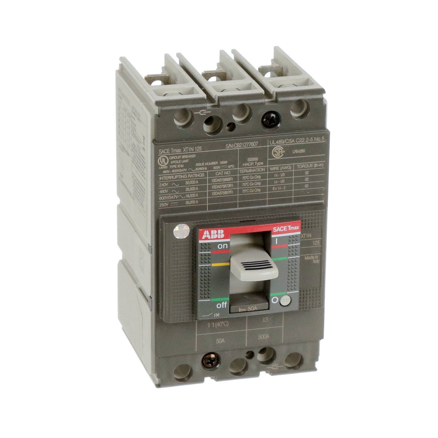 ABB XT1NU3050AFF000XXX Circuit Breaker | 600V 50A 3P 25kA@480V Bolt-On SACE Tmax XT