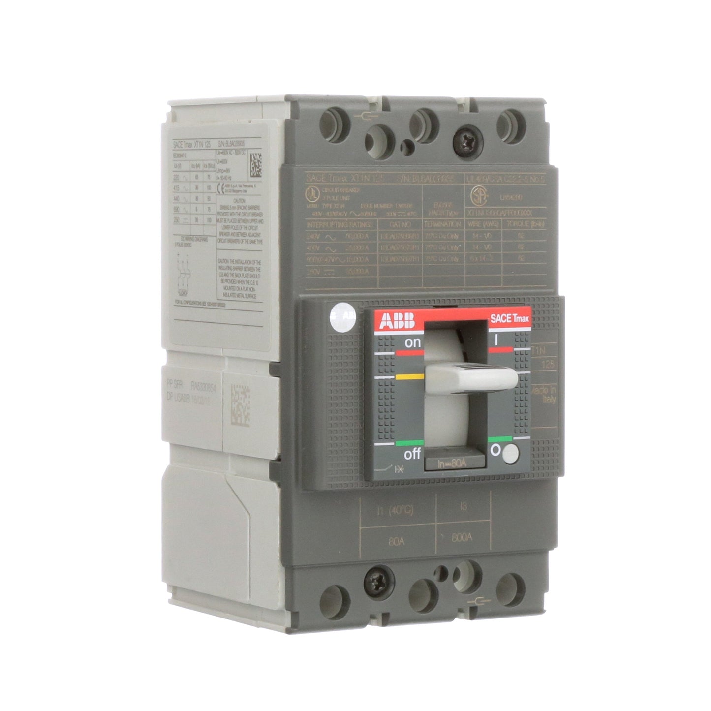 ABB XT1NU3080AFF000XXX Circuit Breaker | 600V 80A 3P 25kA@480V Bolt-On SACE Tmax XT