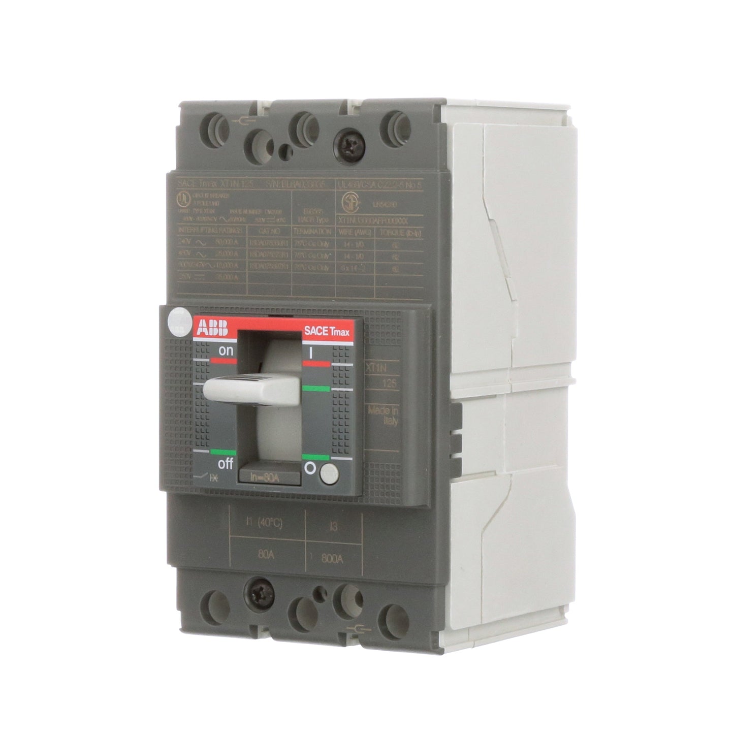 ABB XT1NU3080AFF000XXX Circuit Breaker | 600V 80A 3P 25kA@480V Bolt-On SACE Tmax XT