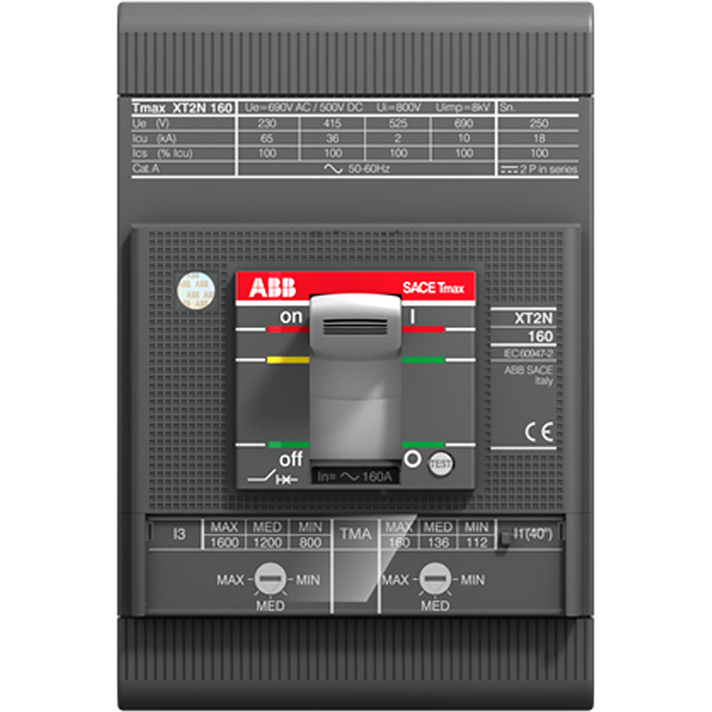 ABB XT2NU3125BFF000XXX Circuit Breaker | 600V 125A 3P 25kA@480V Bolt-On SACE Tmax XT