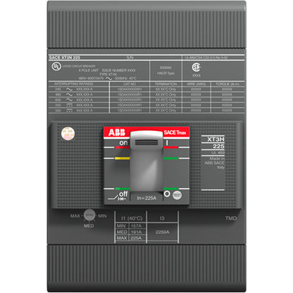 ABB XT3NU3060AFF000XXX Circuit Breaker | 600V 60A 3P 25kA@480V Bolt-On SACE Tmax XT