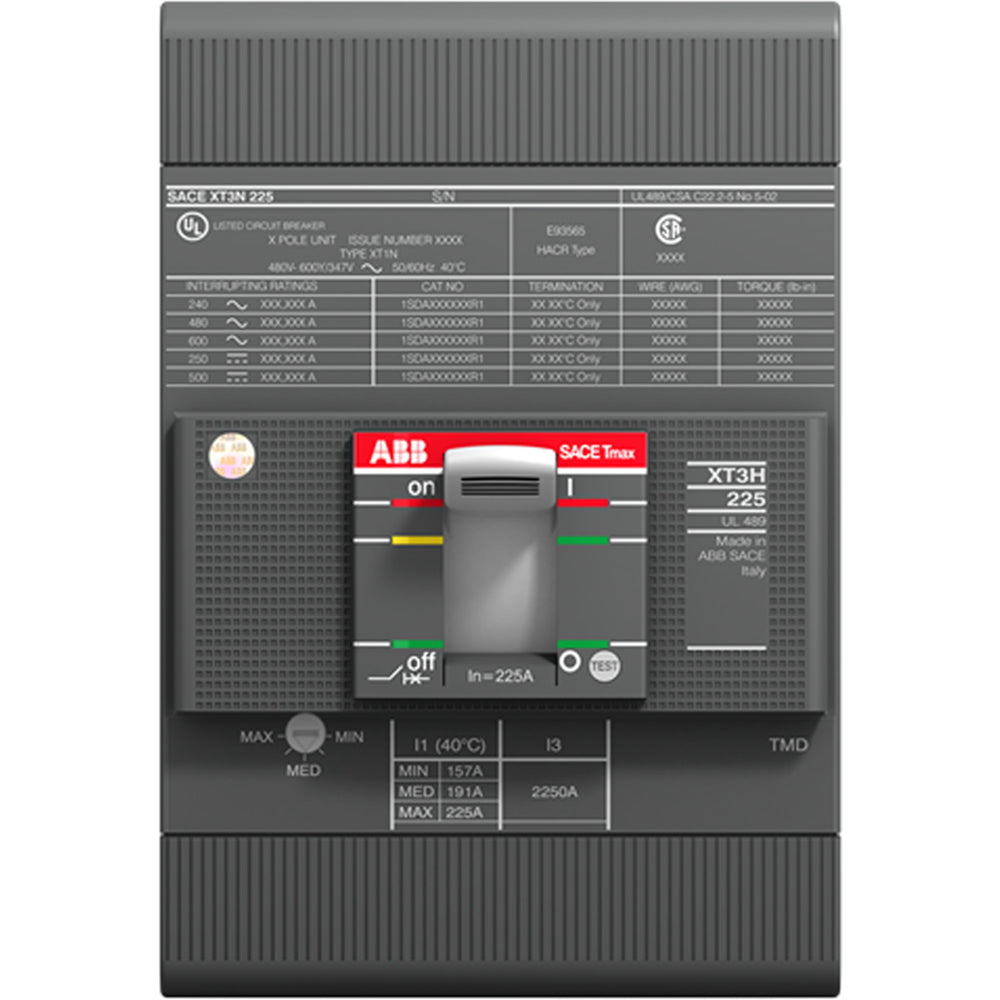 ABB XT3NU3150AFF000XXX Circuit Breaker | 600V 150A 3P 25kA@480V Bolt-On SACE Tmax XT