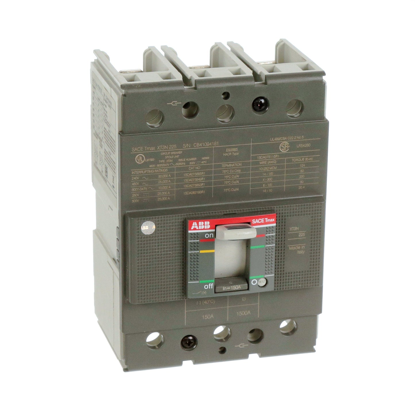 ABB XT3NU3150AFF000XXX Circuit Breaker | 600V 150A 3P 25kA@480V Bolt-On SACE Tmax XT