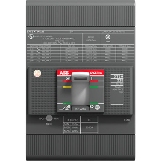 ABB XT3NU3175AFF000XXX Circuit Breaker | 600V 175A 3P 25kA@480V Bolt-On SACE Tmax XT