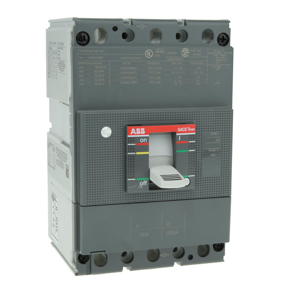 ABB XT4HU3150AFF000XXX Circuit Breaker | 600V 150A 3P 65kA@480V Bolt-On SACE Tmax XT