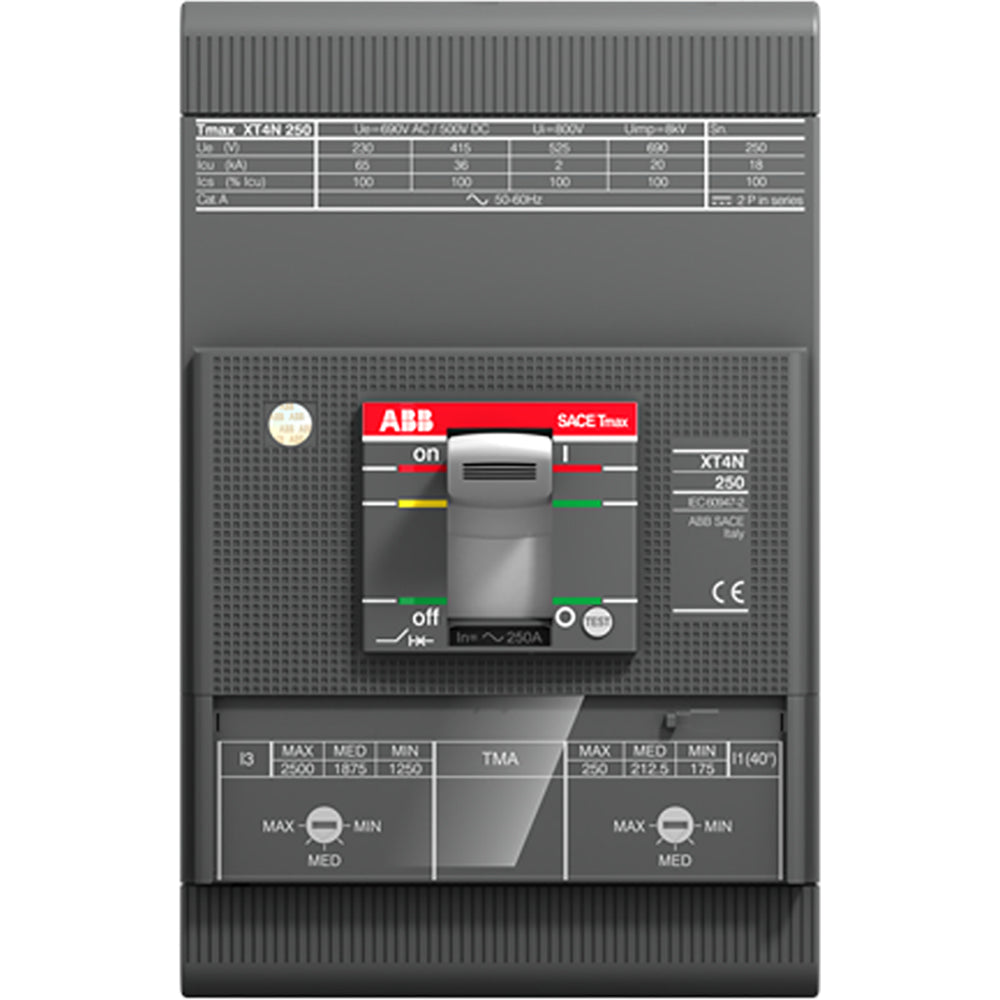 ABB XT4LU3250AFF000XXX Circuit Breaker | 600V 250A 3P 100kA@480V Bolt-On SACE Tmax XT