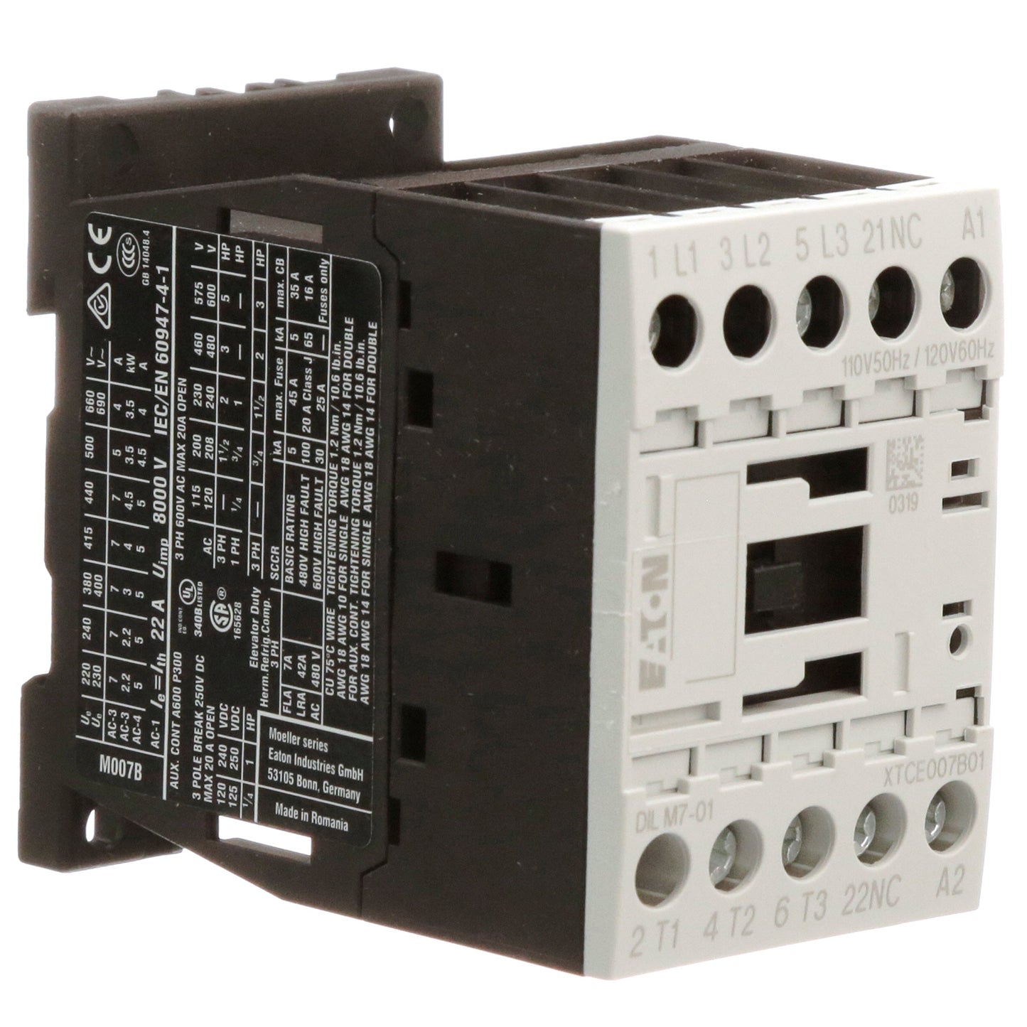 Cutler Hammer XTCE007B01A Contactor | 3P 3PH 600V 7A 120V Coil XT Series