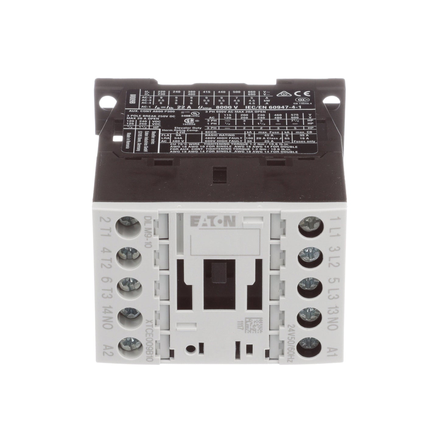 Cutler Hammer XTCE009B10T Contactor | 3P 3PH 600V 9A 24V XT Series