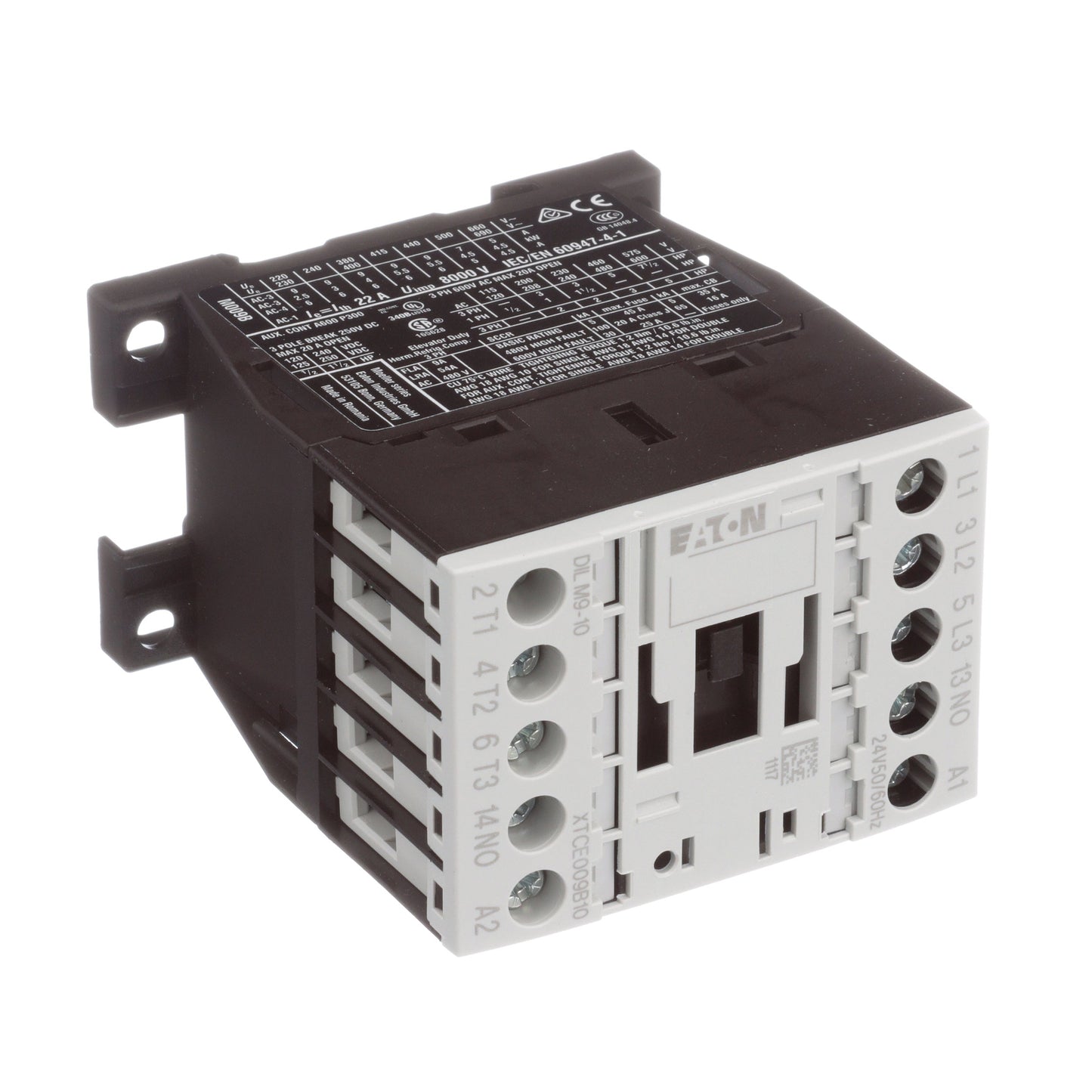 Cutler Hammer XTCE009B10T Contactor | 3P 3PH 600V 9A 24V XT Series