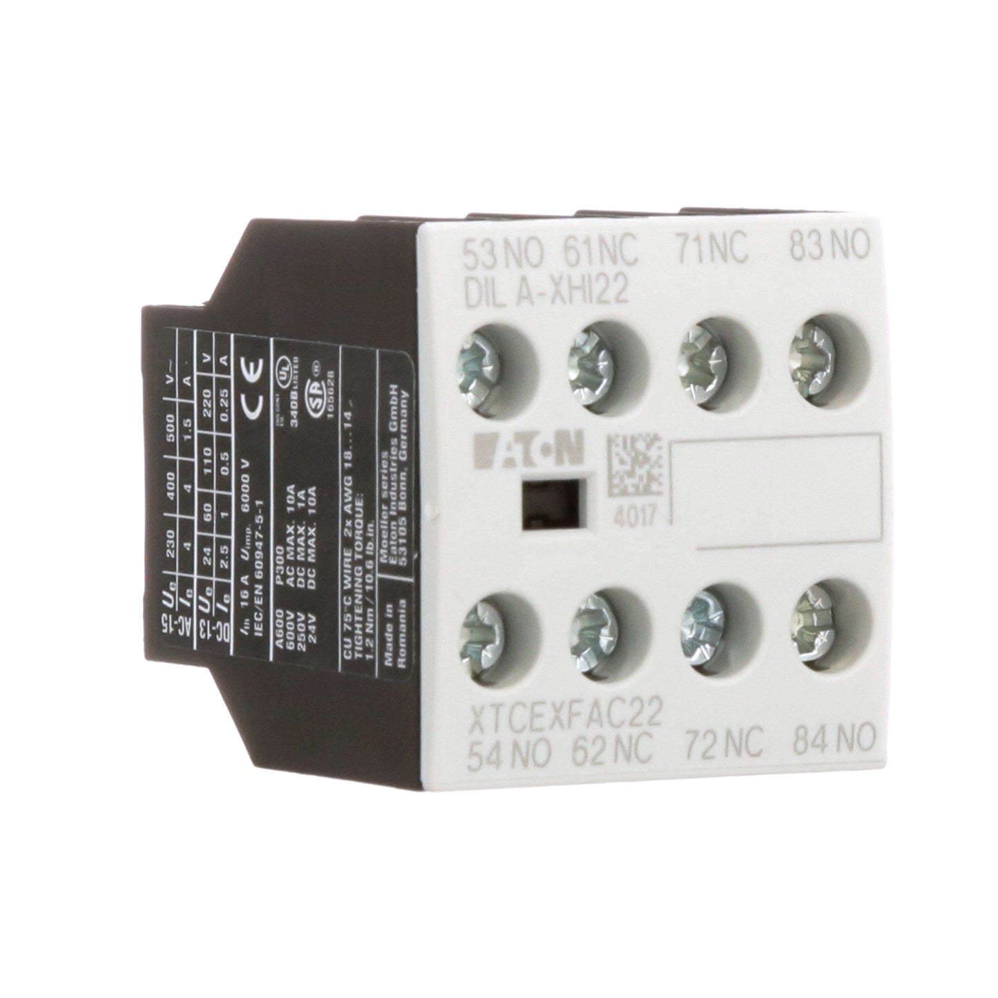 Cutler Hammer XTCEXFAC22 Contactor And Motor Starter Auxiliary | 690 AC/220 DC 2NO/2NC XT Series