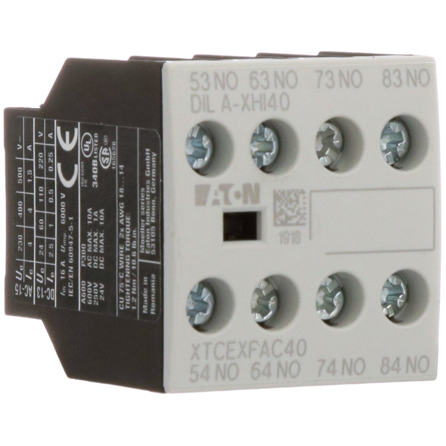 Cutler Hammer XTCEXFAC40 Contactor And Motor Starter Auxiliary | 4NO 690V AC/220V DC XT Series