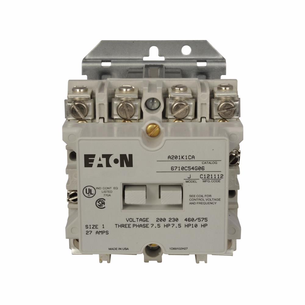 Cutler Hammer A201K1CA Contactor 3 pole 3 phase 600V 27A 110V coil A200 Series