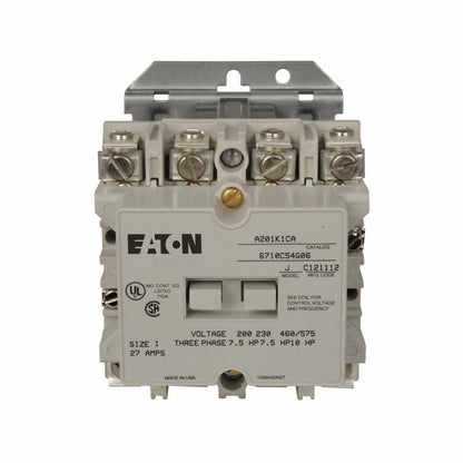 Cutler Hammer A201K1CA Contactor 3 pole 3 phase 600V 27A 110V coil A200 Series