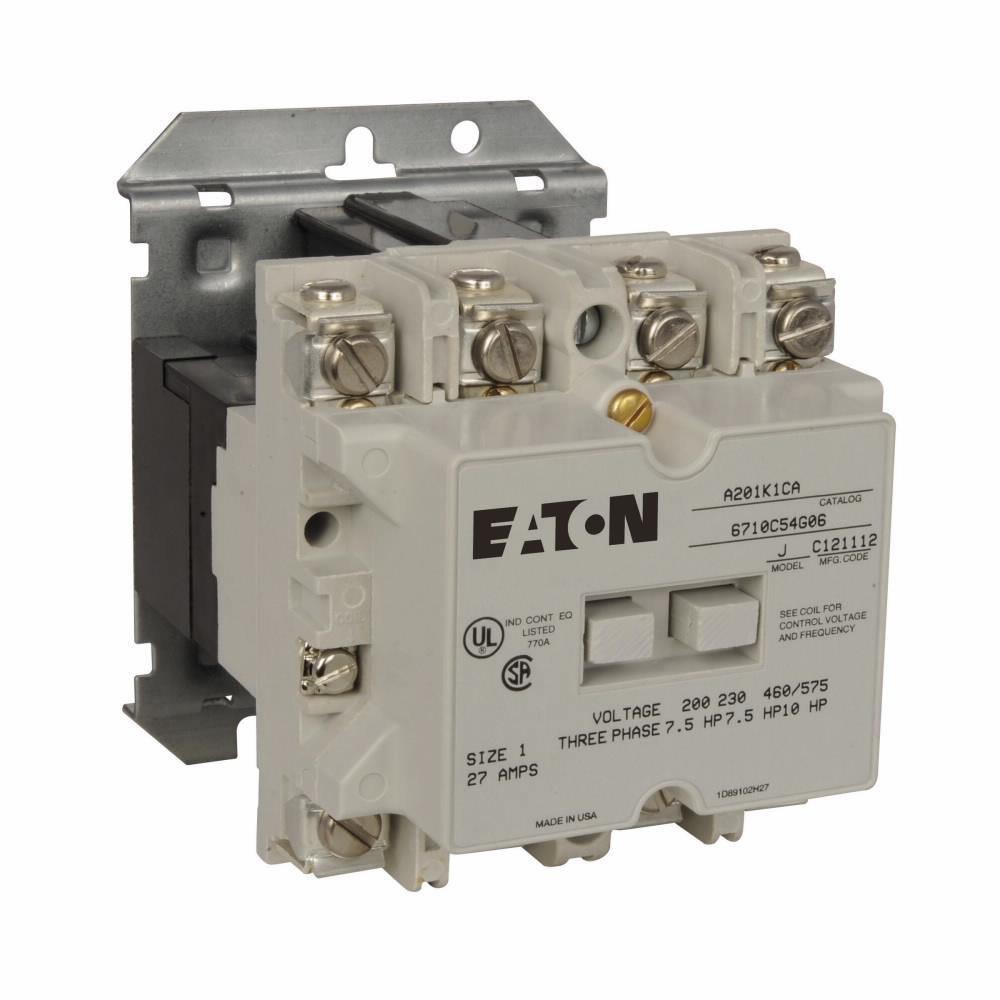 Cutler Hammer A201K1CA Contactor 3 pole 3 phase 600V 27A 110V coil A200 Series