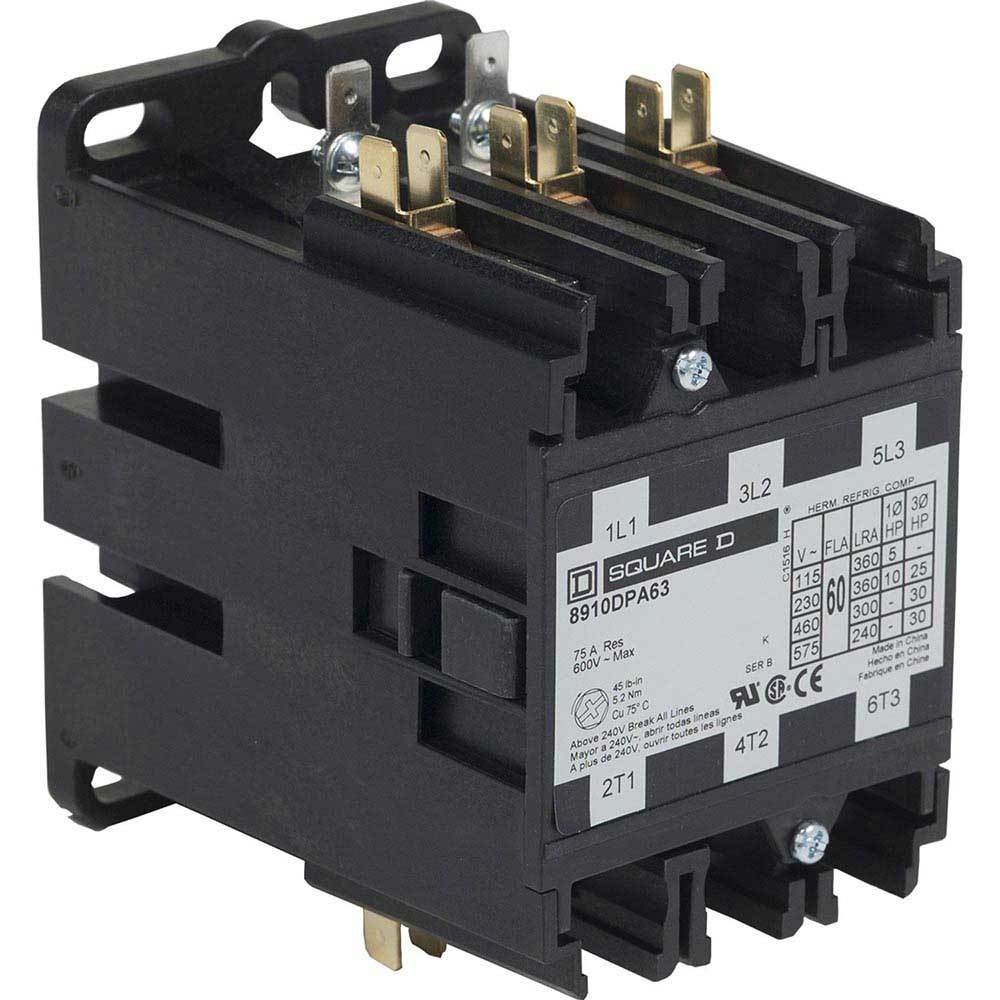 Square D 8910DPA63V09 Contactor | 3P 3P 600V 60A 220V Coil Class 8910
