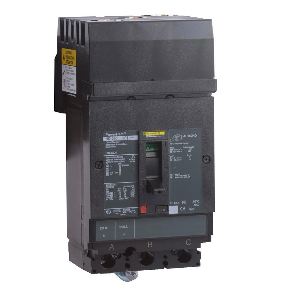Square D HDA36125 Circuit Breaker | 600V 125A 3P 18kA@480V I-Line Style Plug-In Powerpact