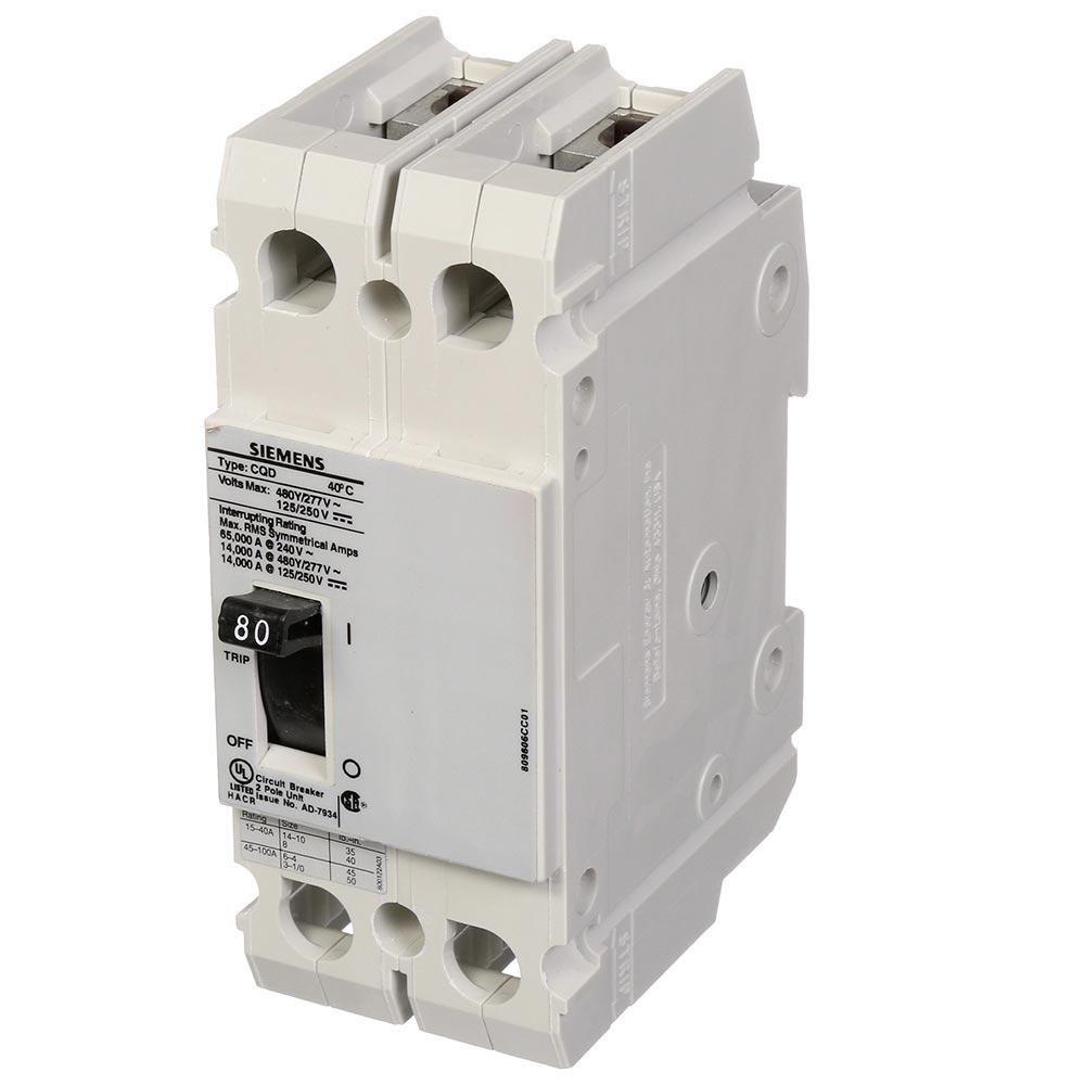 Siemens CQD280 Circuit Breaker | 480V 80A 2P 14kA@480V Feed-Thru CQD Series