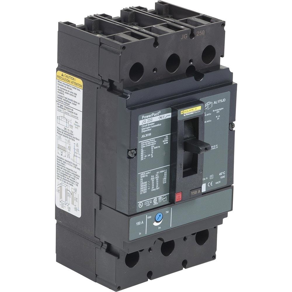 Square D JLL36150 Circuit Breaker | 600V 150A 3P 100kA@480V Feed-Thru JLL Powerpact