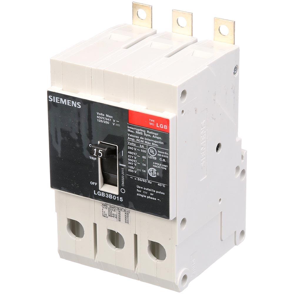 Siemens LGB3B015B Molded Case Circuit Breaker | 600V 15A 3P 100kA@240V Bolt-On VL Series