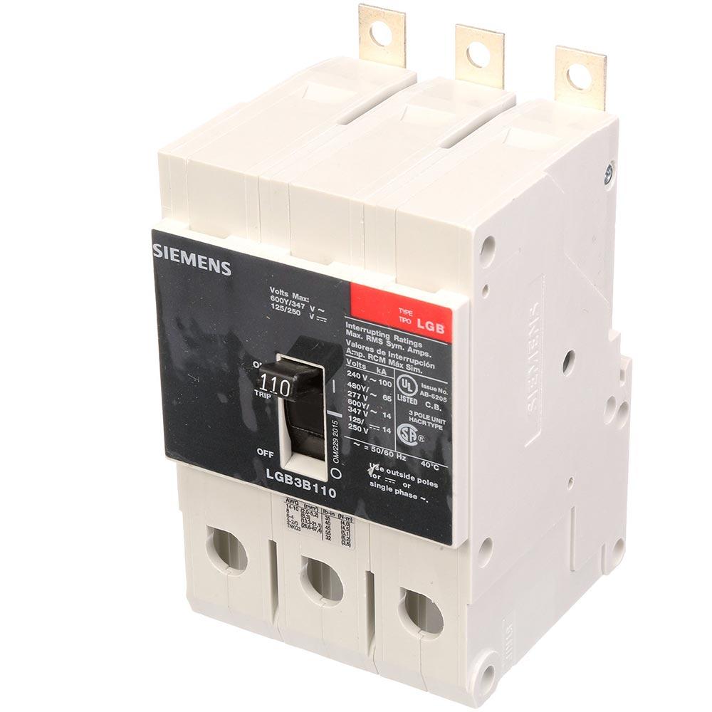 Siemens LGB3B110B Circuit Breaker | 600V 110A 3P 100kA@240V Bolt-On VL Series