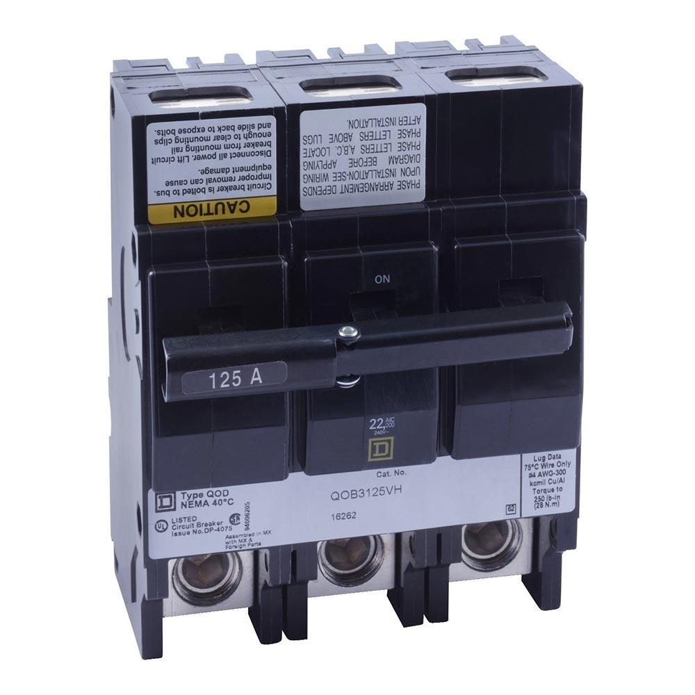 Square D QOB3125VH Circuit Breaker | 240V 125A 3P 22kA@240V Bolt-On QOB Series