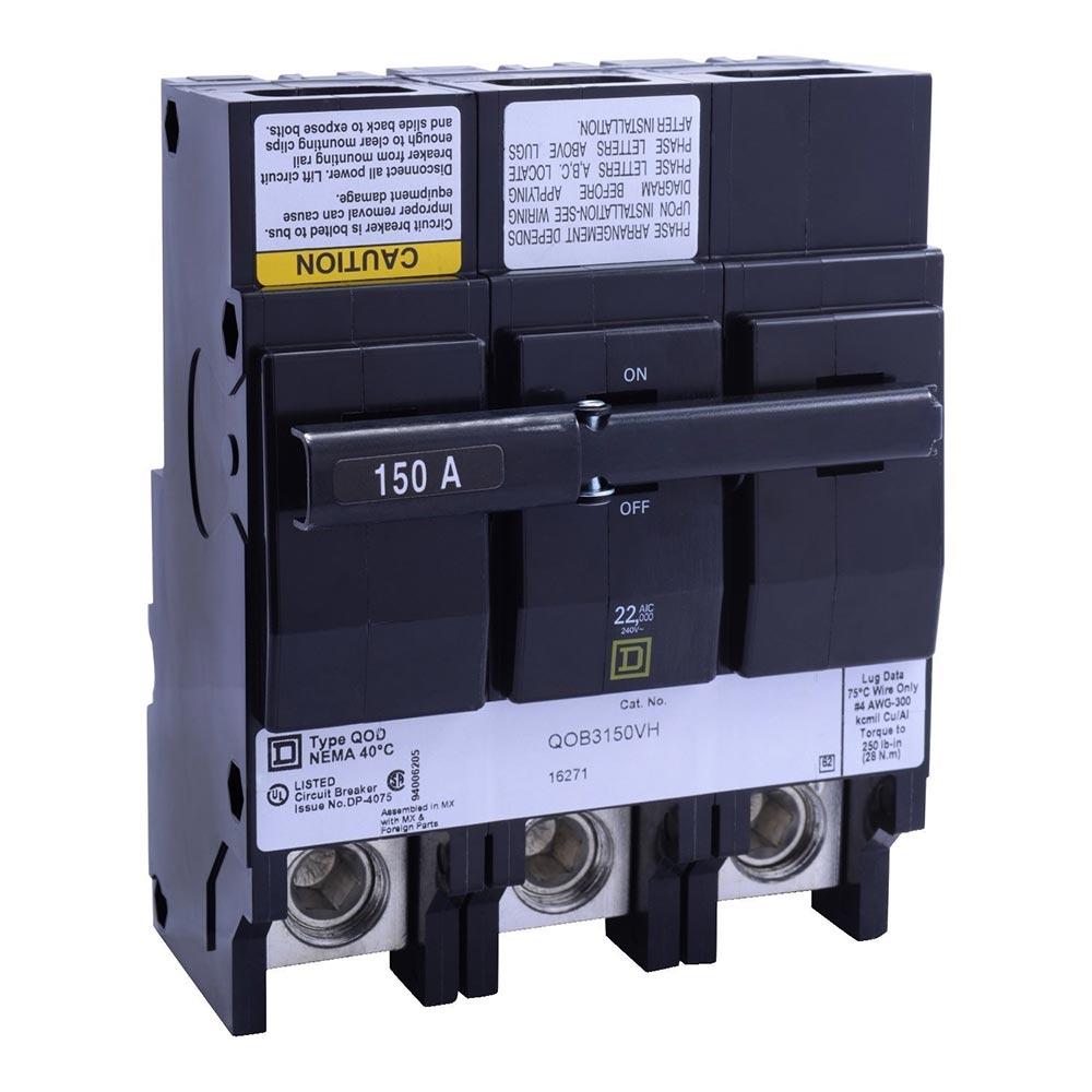 Square D QOB3150VH Circuit Breaker | 240V 150A 3P 22kA@240V Bolt-on QOB