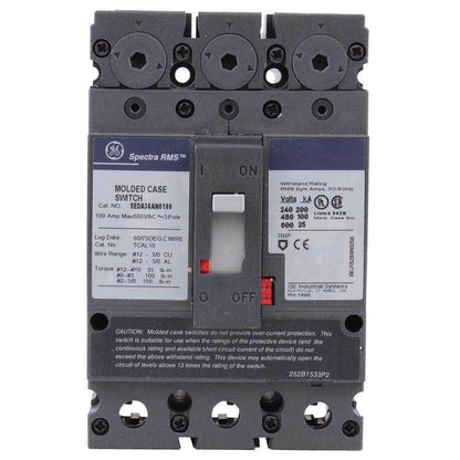 General Electric SEDA36AN0100 Circuit Breaker | 600V 100A 3P 100kA@480V Bolt-On Spectra Series