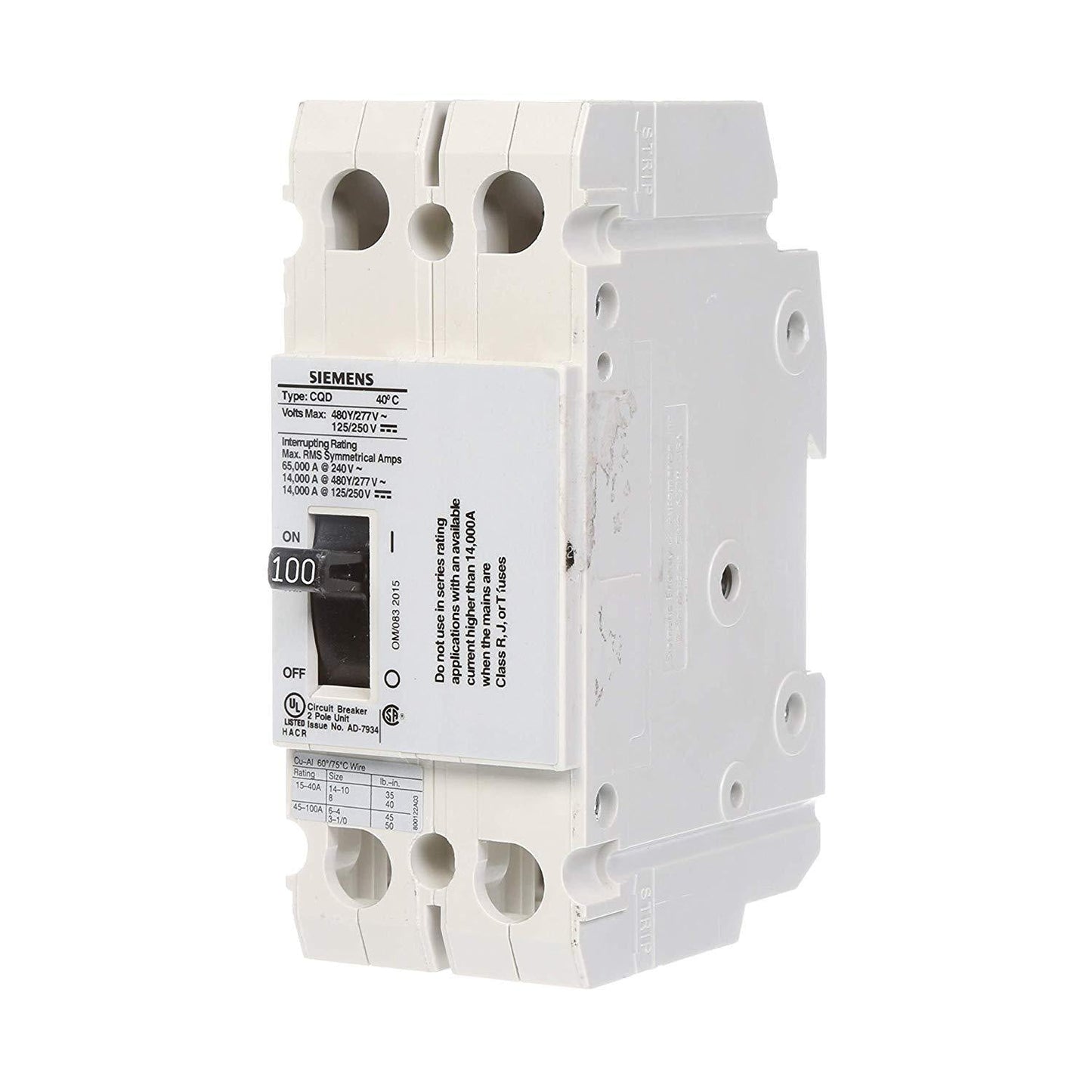 Siemens CQD2100 Circuit Breaker | 480V 100A 2P 14kA@480V Feed-Thru CQD Series