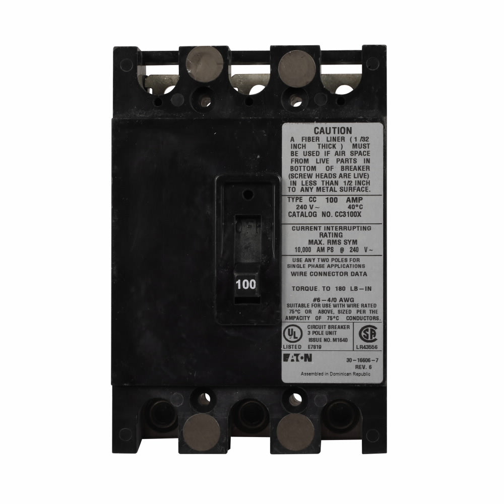 Cutler Hammer CC3125X Circuit Breaker | 240V 125A 3P 10kA@240V Bolt-On CC Series