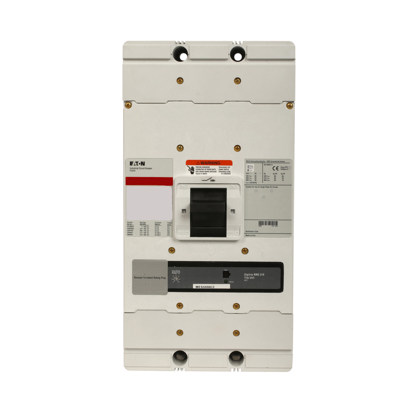 Cutler Hammer CND412T33W Circuit Breaker | 600V 1200A 4P 50kA@480V Bolt-On Series C