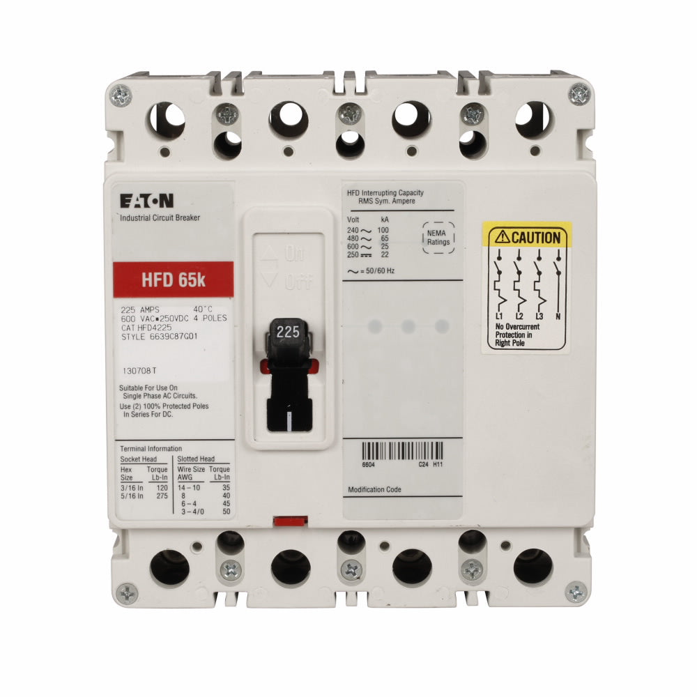 Cutler Hammer HFD4030 Circuit Breaker | 600V 30A 4P 65kA@480V Bolt-On Series C