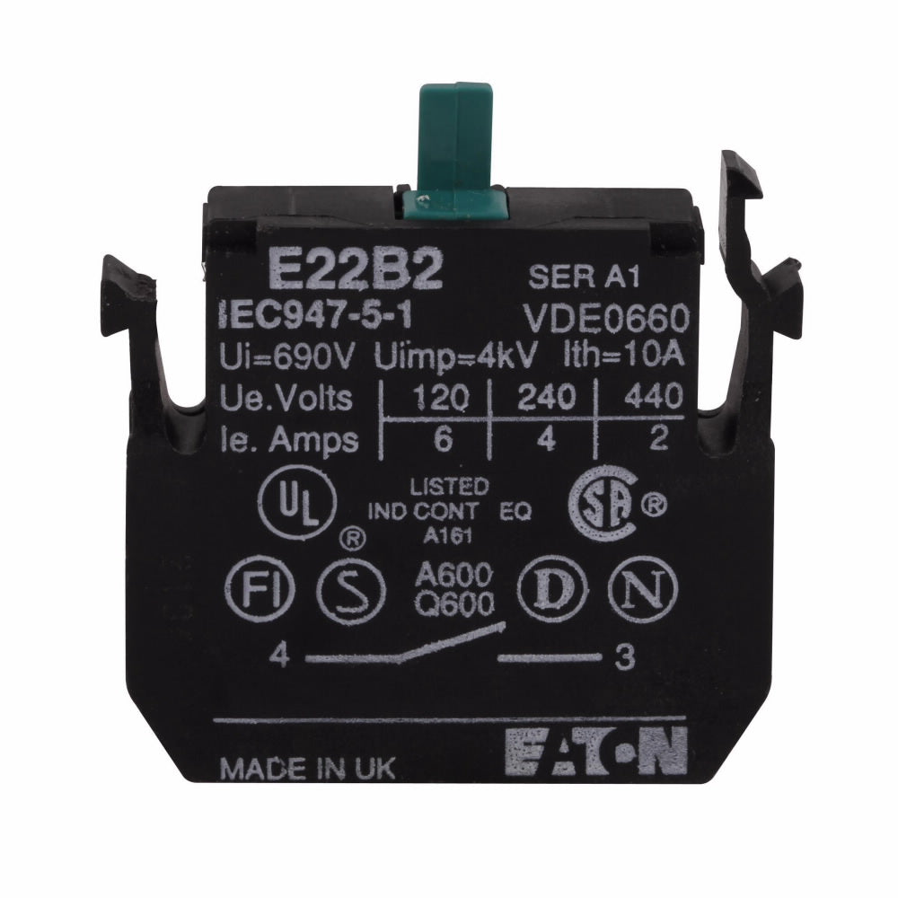 CUTLER HAMMER - E22B2 - EATON E22 pushbutton contact block, 22.5 mm - Essential Electric Supply