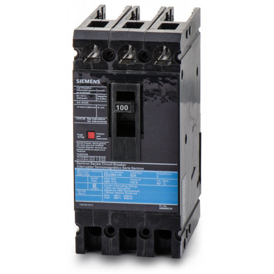 Siemens ED43B100L Circuit Breaker | 480V 100A 3P 18kA@480V Feed-Thru Sentron Series
